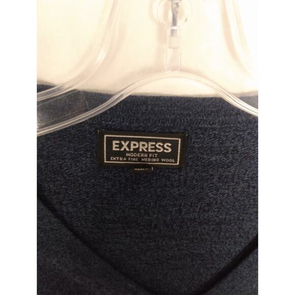 Express Blue Merino Wool Sweater Men's Size XL/TG V-Neck Long Sleeve - Picture 2 of 5